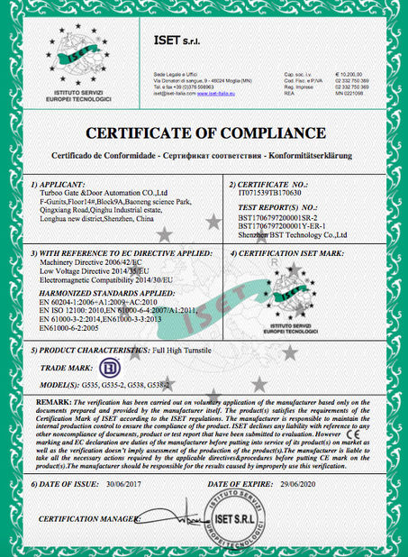 Chiny Turboo Automation Co., Ltd Certyfikaty